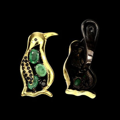 Smaragd Spinell Pinguin Ohrringe aus gelbvergoldetem Silber - INARA