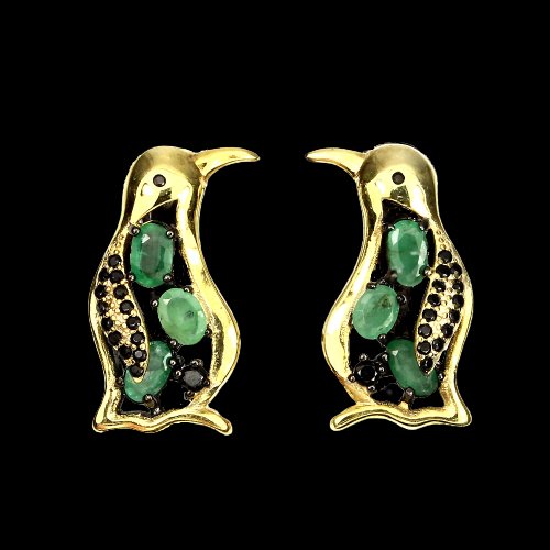 Smaragd Spinell Pinguin Ohrringe aus gelbvergoldetem Silber - INARA