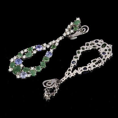 Smaragd Tansanit Ohrringe aus weißvergoldetem Silber - INARA