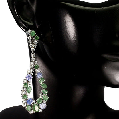 Smaragd Tansanit Ohrringe aus weißvergoldetem Silber - INARA