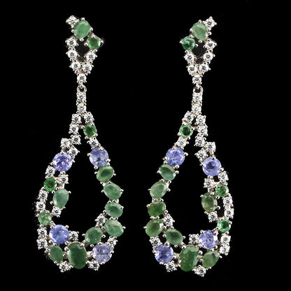 Smaragd Tansanit Ohrringe aus weißvergoldetem Silber - INARA