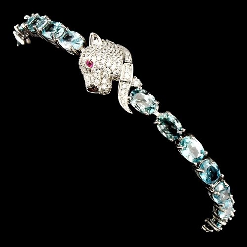 Zirkon Raubkatze Armband aus weißvergoldetem Silber - INARA