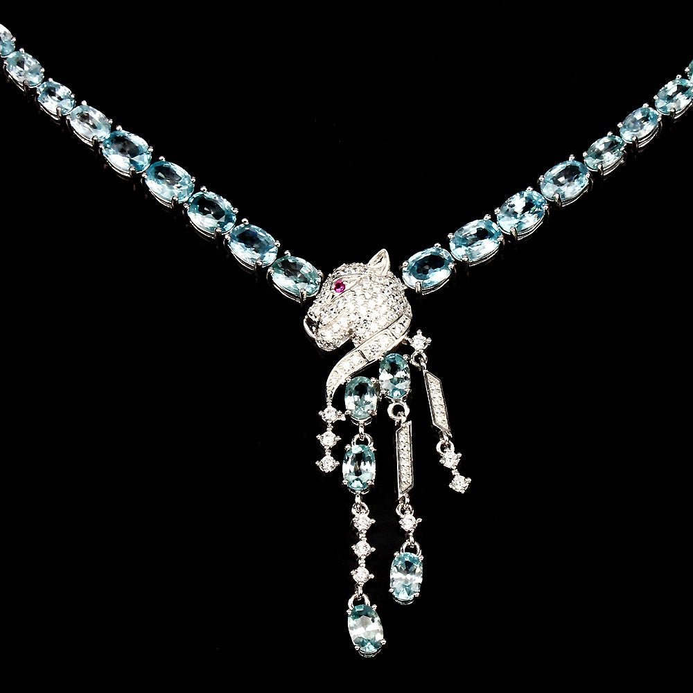 Zirkon Raubkatze Collier aus weißvergoldetem Silber - INARA