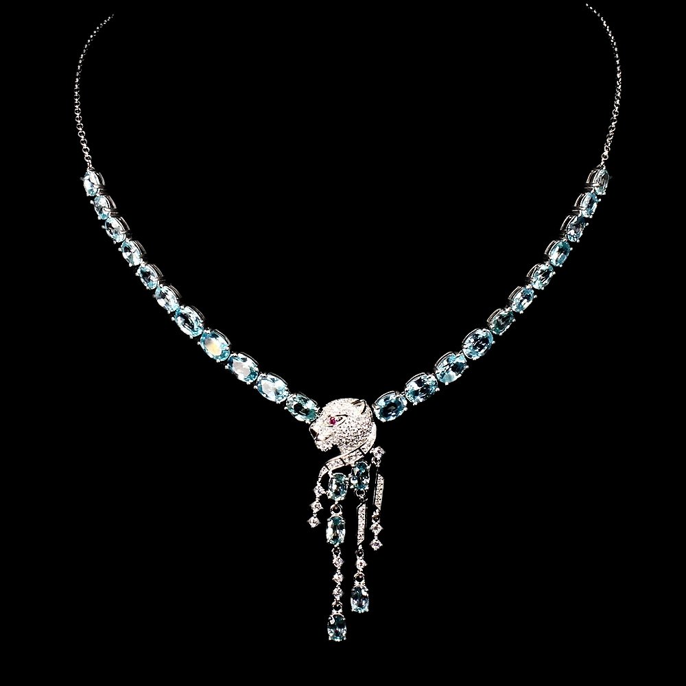 Zirkon Raubkatze Collier aus weißvergoldetem Silber - INARA