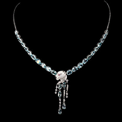 Zirkon Raubkatze Collier aus weißvergoldetem Silber - INARA