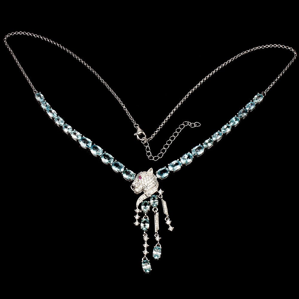 Zirkon Raubkatze Collier aus weißvergoldetem Silber - INARA