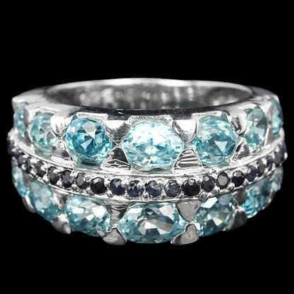 Zirkon Saphir Ring aus weißvergoldetem Silber - INARA